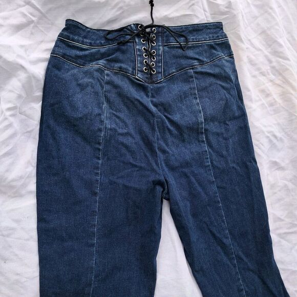We The Free People CRVY Ma Cherie Super High Rise Lace Up Denim Flare Jeans 30 - Picture 5 of 16